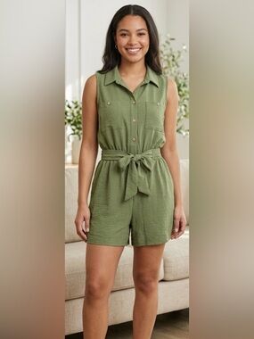 BOUTIQUE OLIVE GREEN UTILITY SLEEVELESS ROMPER